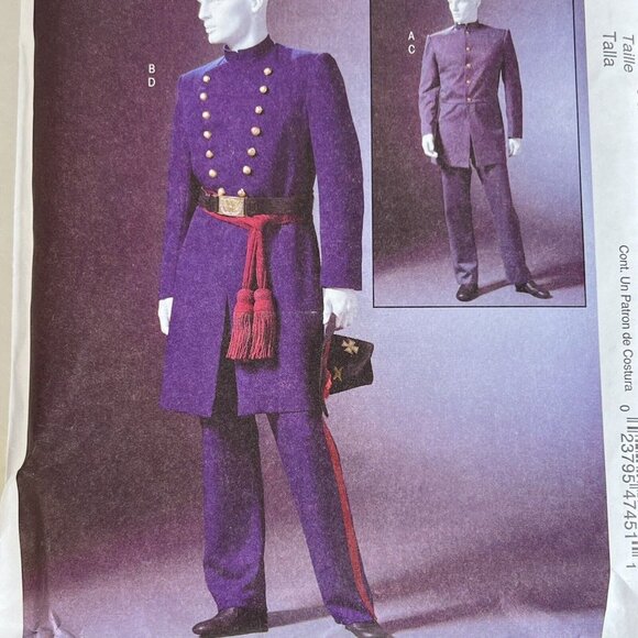 Men's Civil War Costume Sewing Pattern McCall's M4745 Size XM Small Medium Large - Picture 2 of 5